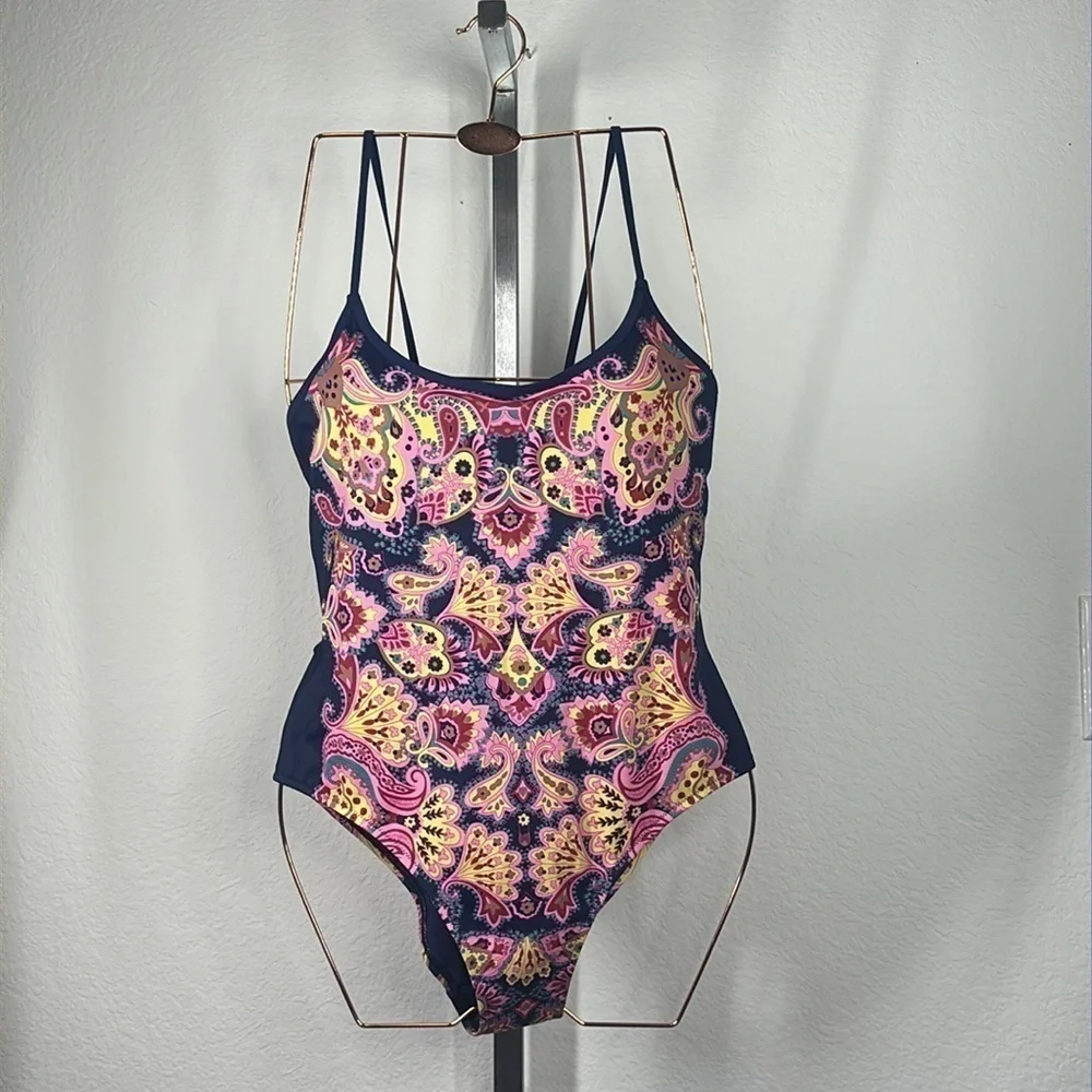 Boden Scoop Tie Back pink paradise paisley Swimsuit NWT